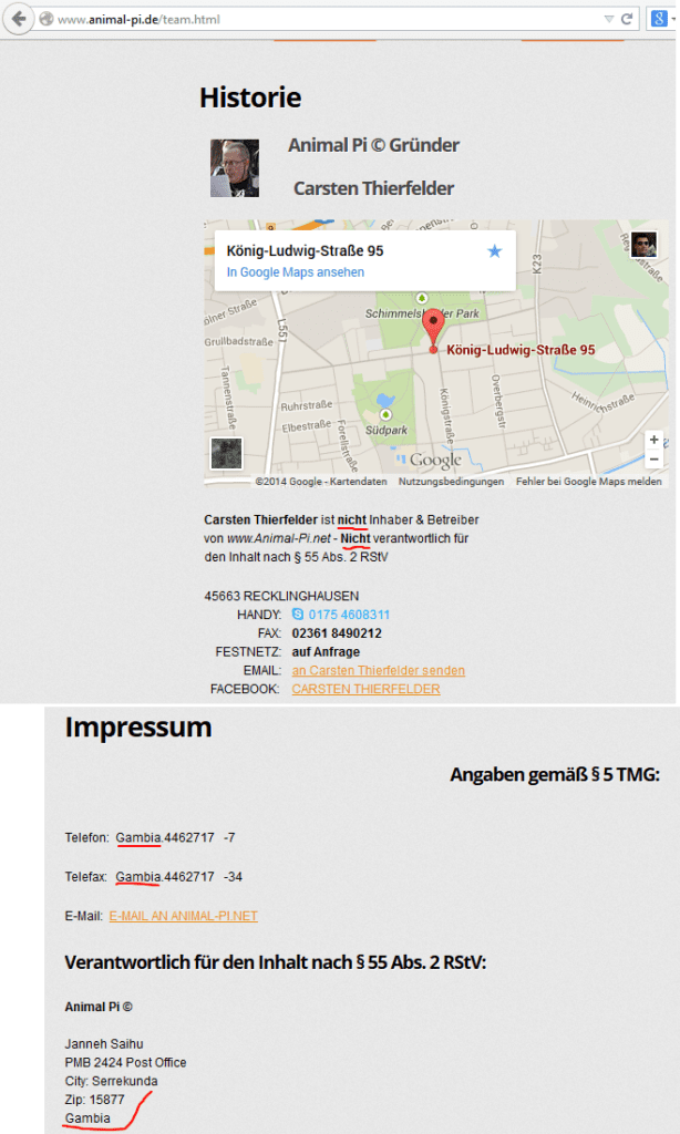 Screenshot Impressumsangaben der Webseite www.animal-pi.de