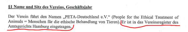 Auszug aus der von PeTA Deutschland e.V. veröffentlichten Satzung