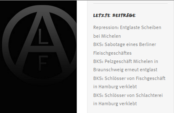 Dann noch die letzten Ruhmes Artikel die sich Tierschützer auf die Fahnen schreiben. Screenshoot deutsche ALF -Seite