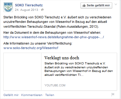Screenshot Facebook Seite SOKO Tierschutz e.V.