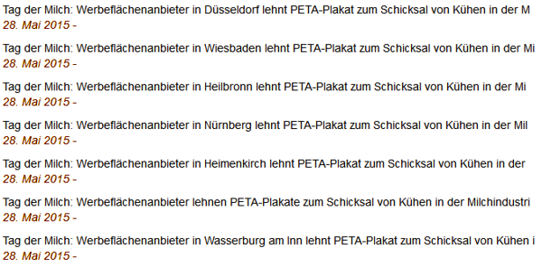 Screenshot PeTA Deutschland Pressemitteilung
