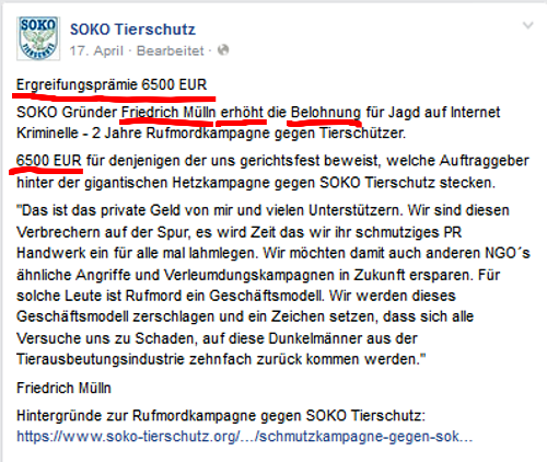 Screenshot Facbook SOKO-Tierschutz / https://www.facebook.com/sokotierschutz.ev?fref=ts