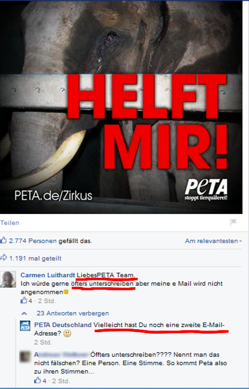 Sreenshot Facebook Seite PeTA Deutschland / https://www.facebook.com/PETADeutschland?fref=ts