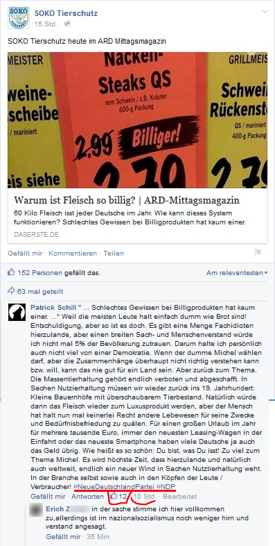 Screenshot Facebook Seite SOKO Tierschutz e.V.