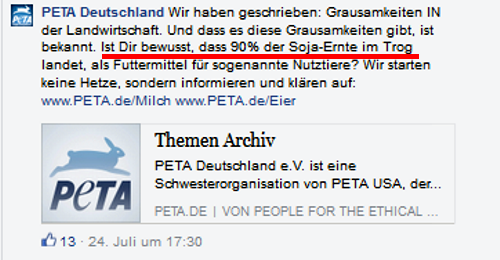 Screenshot PeTA Facebook-Seite 26.07.2015