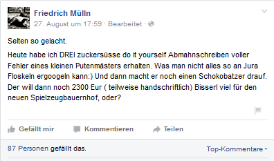 Screenshot Facebook Seite Friedrich Mülln 29.08.2015