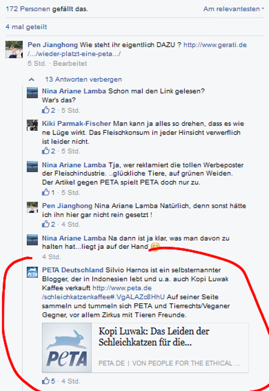 Screenshot PeTA Facebook-Seite