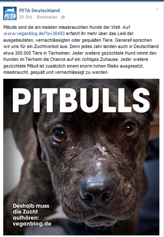 PeTA will Hunderasse ausrotten Screenshot Facebook Seite PeTA