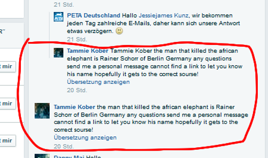 Screenshot PeTA Facebook Seite
