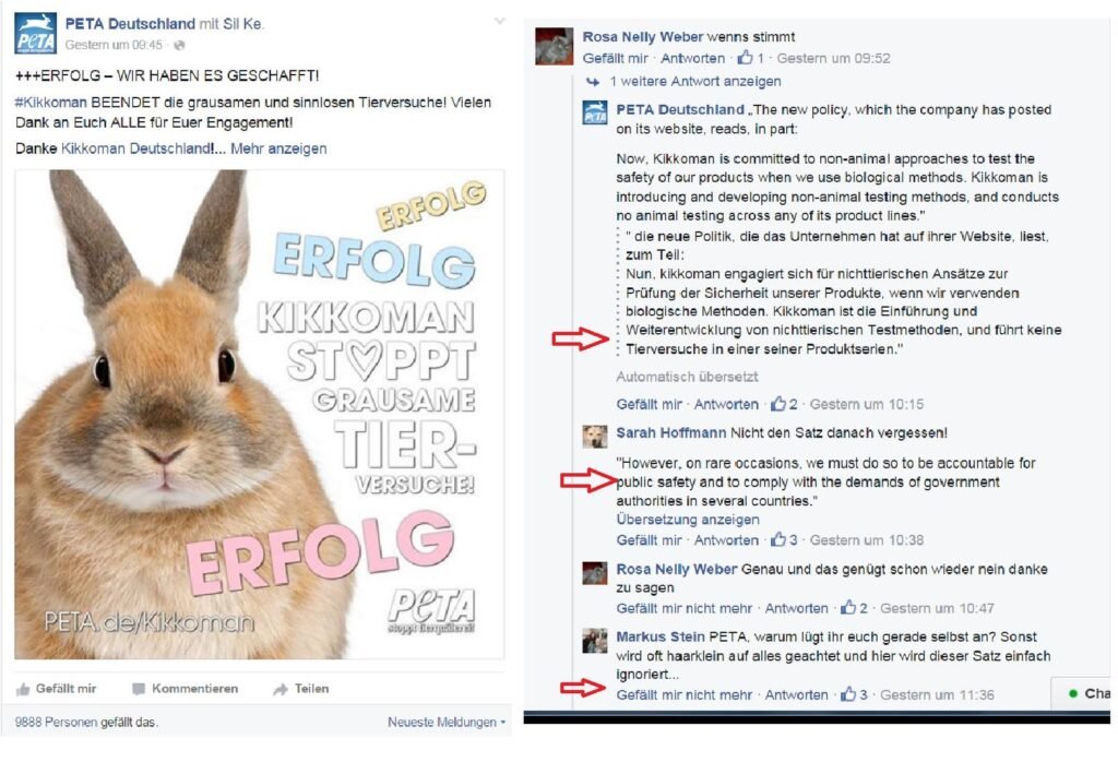 Screenshot Facebook PeTA Seite