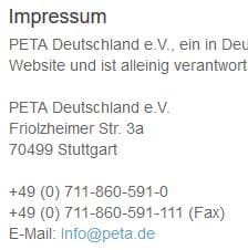 Peta Impressum Angaben