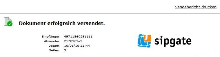 Sendebericht Fax an PeTA