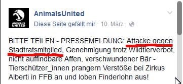 Screenshot Facebook Animals United