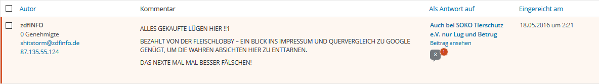 Screenshot: Gerati.de Kommentar vom 18.05.2016
