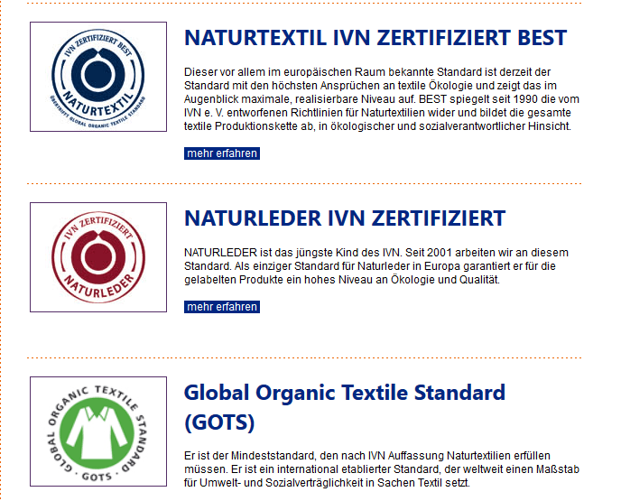 Screenshot: Lister der Zertifikate des IVN