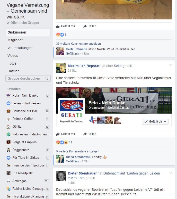 Shitstorm Aufruf gegen GERATI auf Facebook "Vegane Vernetzung"