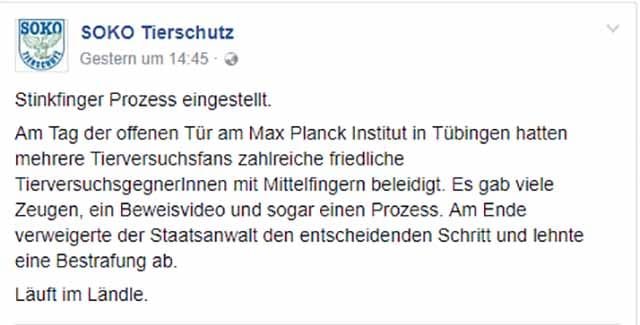 Soko Tierschutz bekommt den Stinkefinger / Screenshot Facebook Soko Tierschutz
