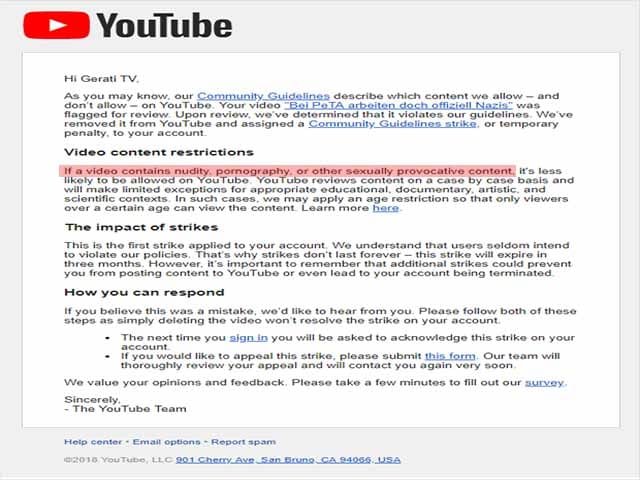 PeTA scheitert mit Sperrung eines GERATI TV Video